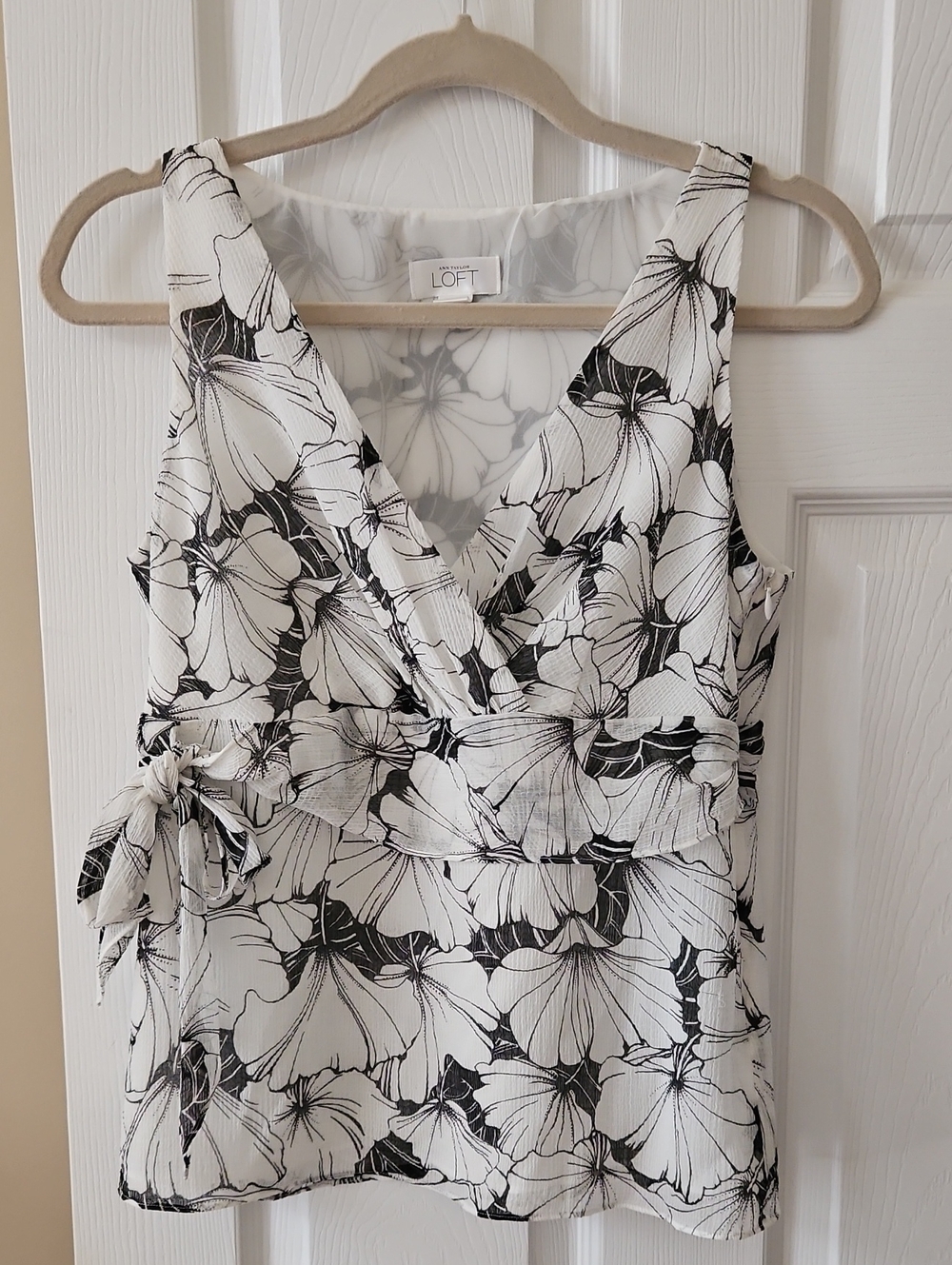 LOFT Black & White Floral Wrap Tank Top